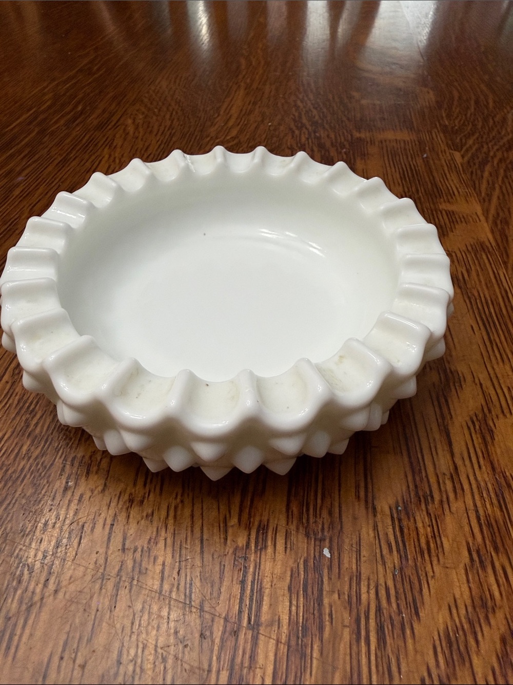 Vintage Fenton White Ruffled Milk Glass Ashtray or T Bowl - Scalloped Edge